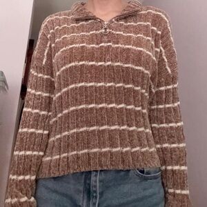 Hippie Rose Brown and Cream Striped Turtleneck Sweater